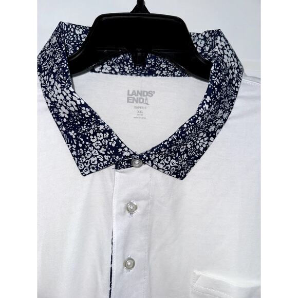 Lands' End Long Sleeve Polo Men’s 2XL White w/Floral Collar - Picture 3 of 8